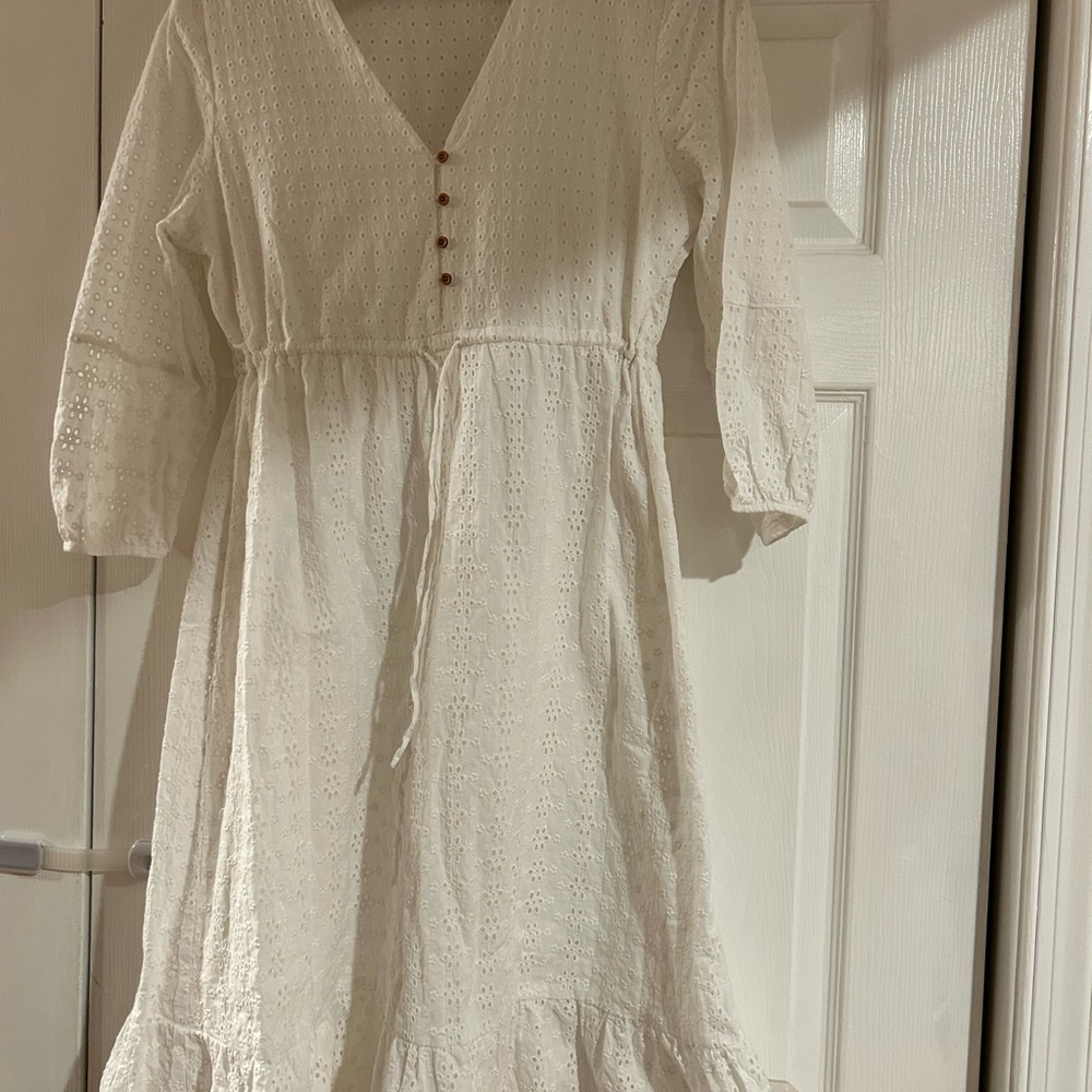 Black Tape White Long Sleeve Eyelet Dress